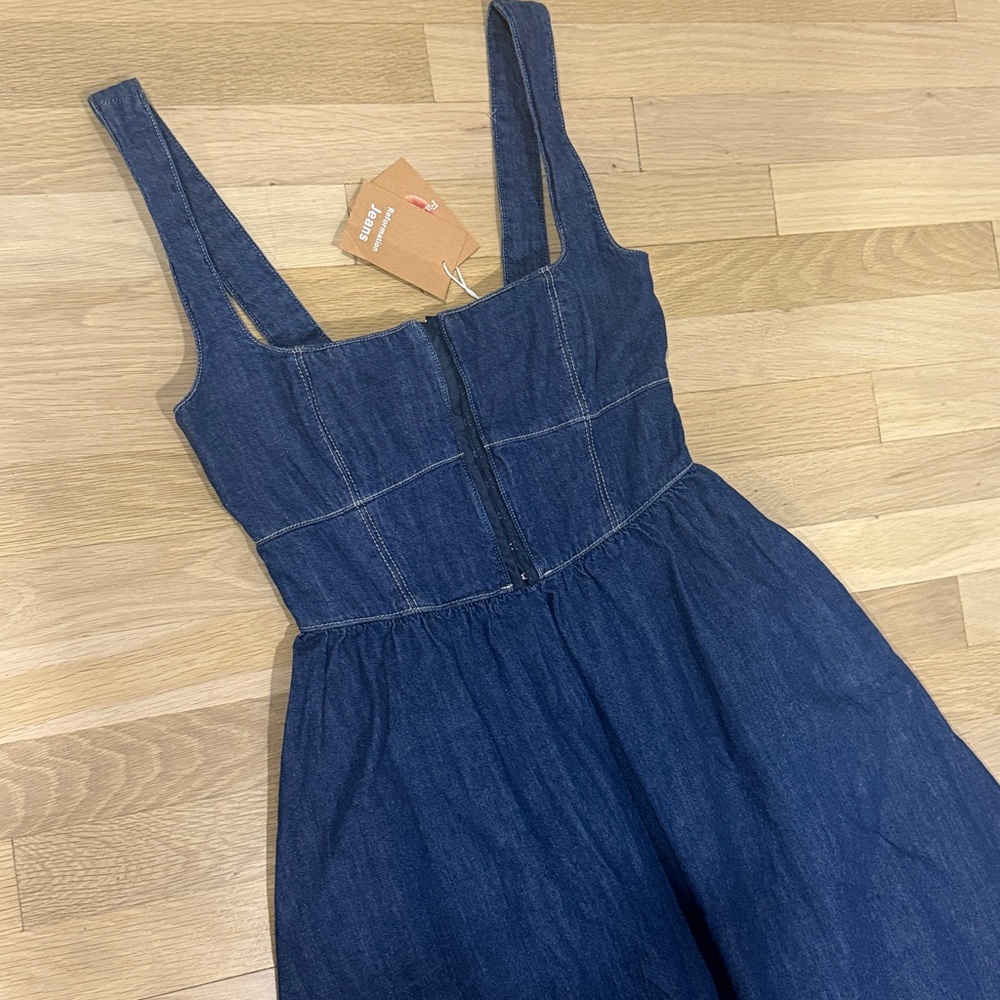 New Reformation Tagliatelle Denim Midi Dress Blue, Size 4 - Picture 5 of 5
